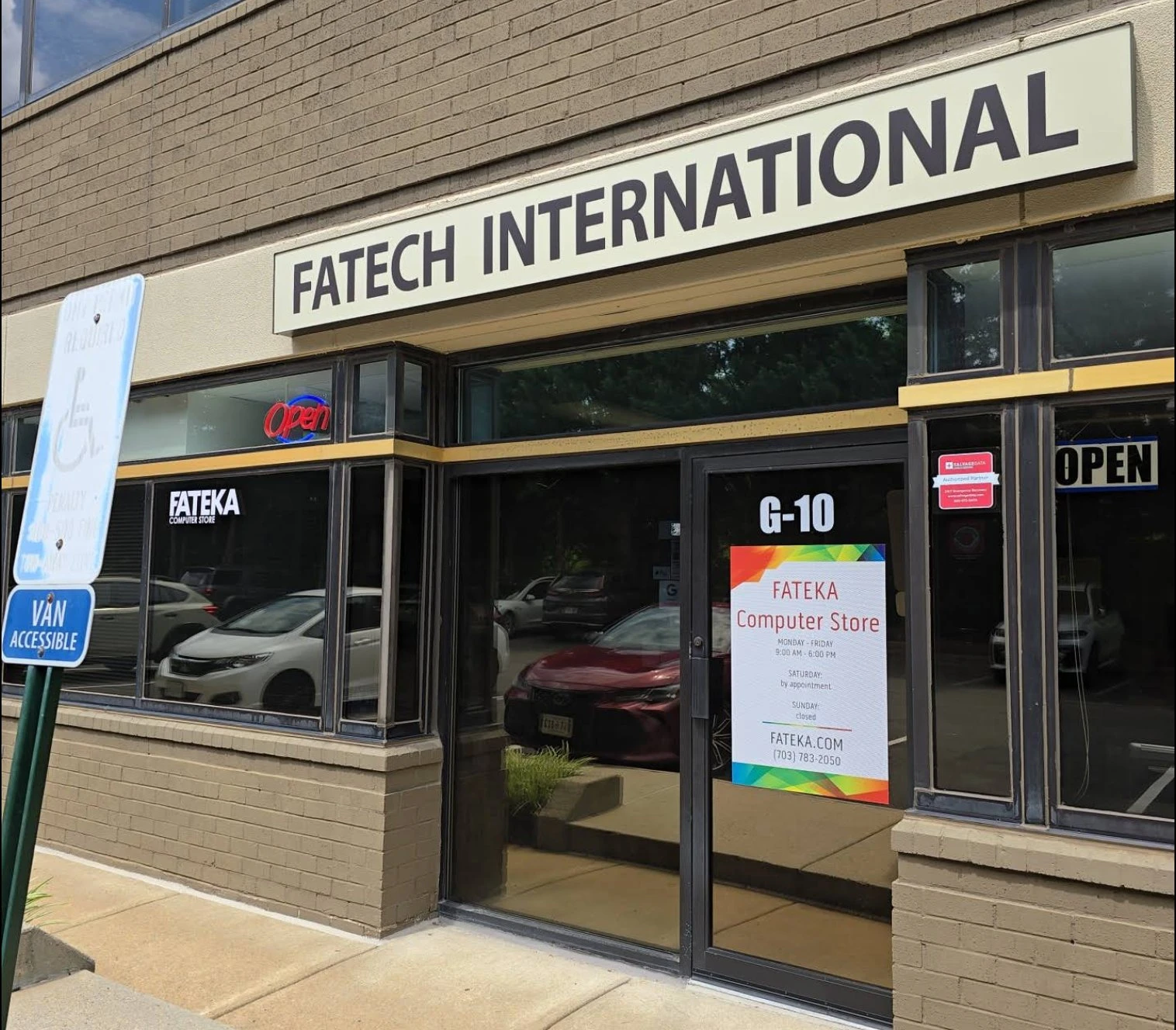 Fateka Computer Store entrance, Suite G-10, 585 Grove Street, Herndon VA
